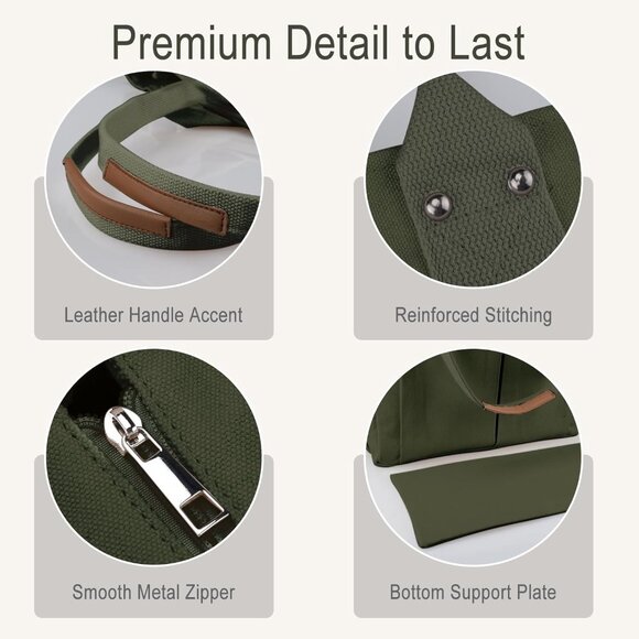 Women's Green Tote Bags Large Utility Bags with Pockets Zip for Teacher Work - Picture 5 of 6